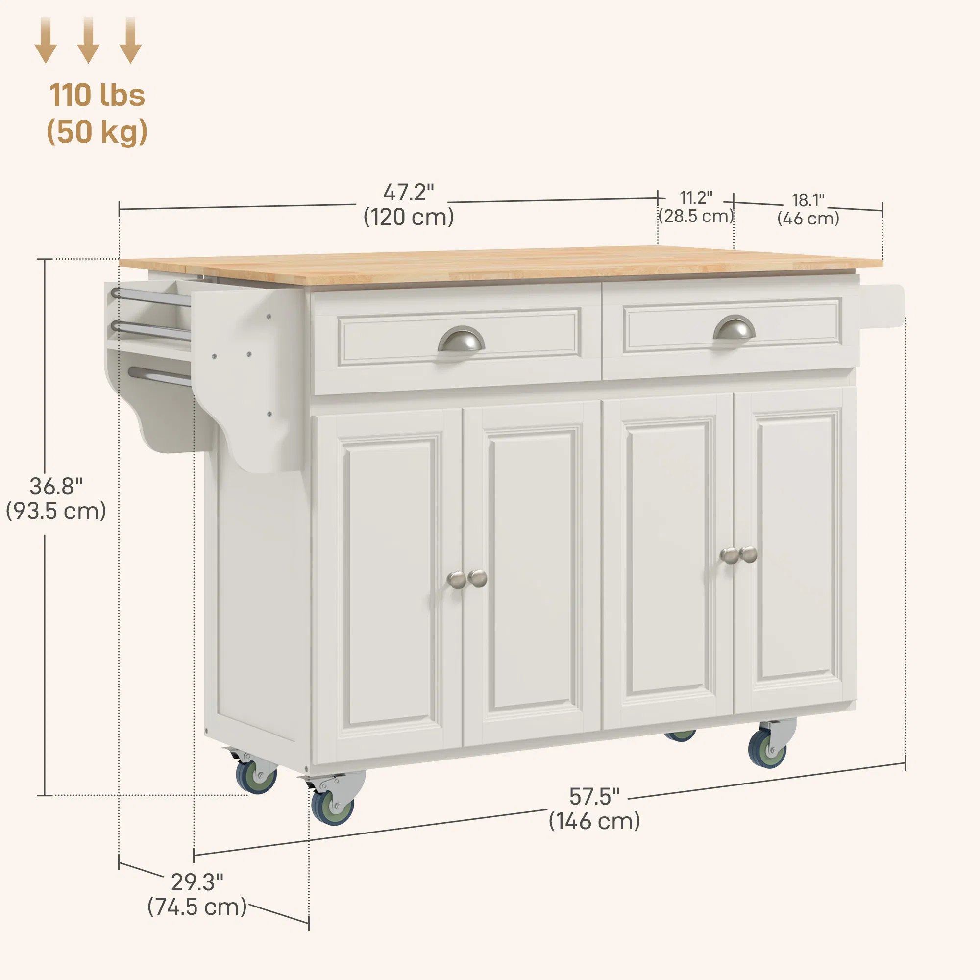 Kitchen Island With Storage, Rolling Kitchen Island With Drop, picture 2 of 5