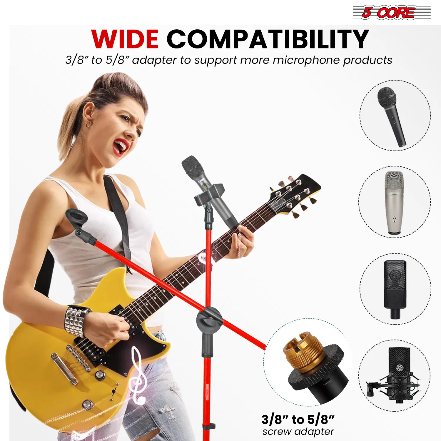 5 Core 2Pcs Mic Stand Floor Height Adjustable Tripod Microphone Stands w Extending Telescoping Boom Arm image 8