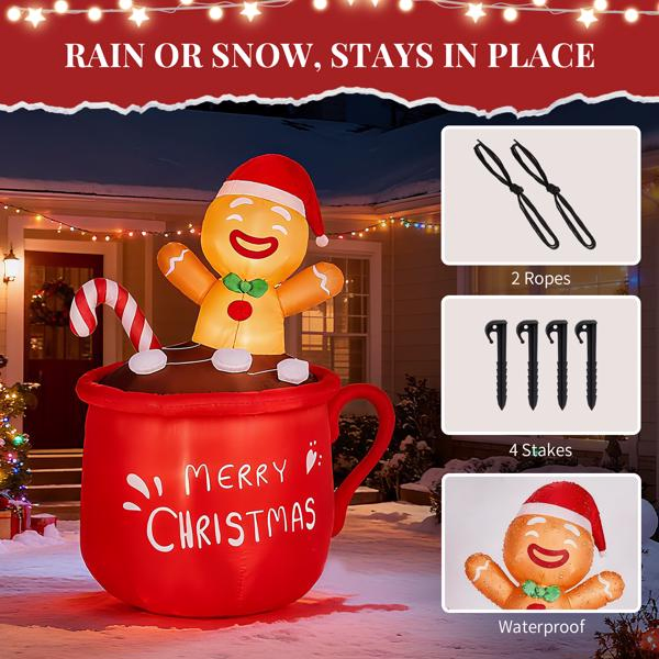 6.5FT Lighted Christmas Inflatable Decoration, Inflatable Gingerbread Man in Cup, Funny Blow Up Yard Decorations with Built-in LED Lights for Holiday Party Front Yard Lawn Garden Decor-16