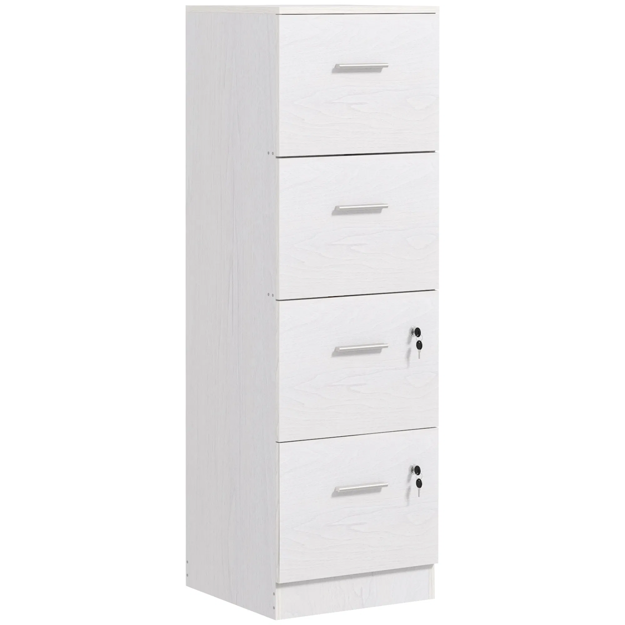Vertical Filing Cabinet with Lock, 4 Drawer File Cabinet with Adjustable Hanging Bar for A4 and Letter Size, White