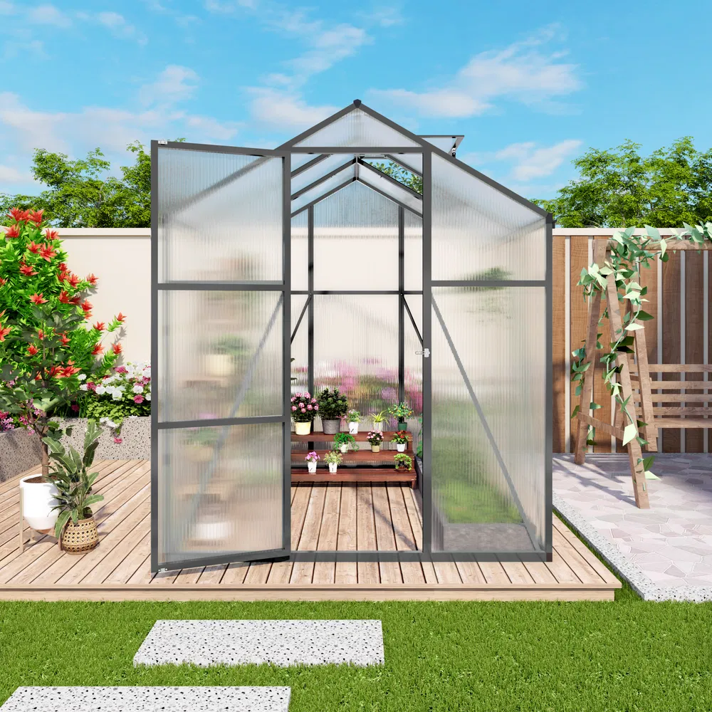 Newly marketed Gain height windproofaluminum greenhouse 6x6 FT Polycarbonate Greenhouse Raised Base and…