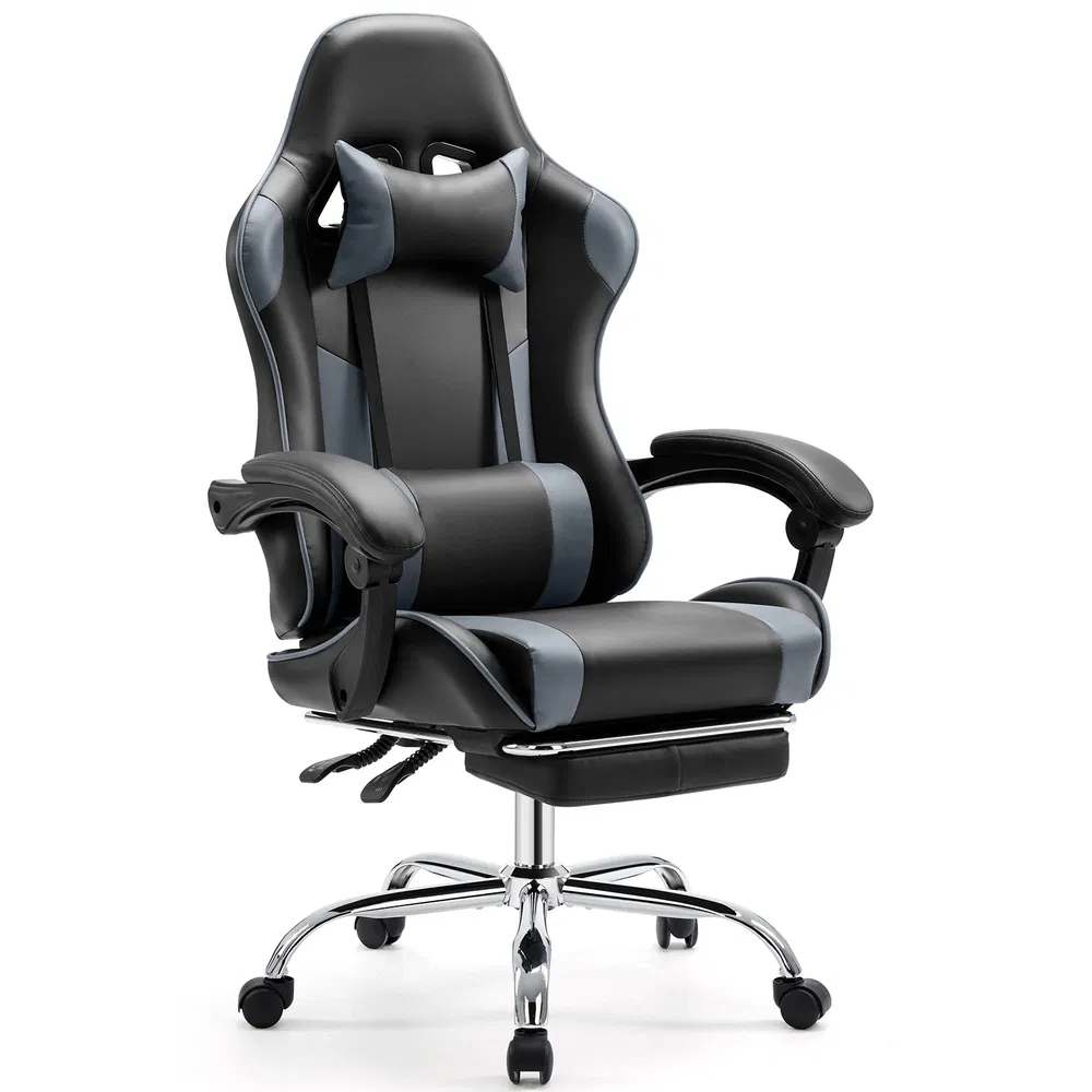 Video Game Desk Chair - Ergonomic Computer with Footrest and Comfy Lumbar Support, PU Leather Recliner with Headrest, Fixed Up Armrest, image 8