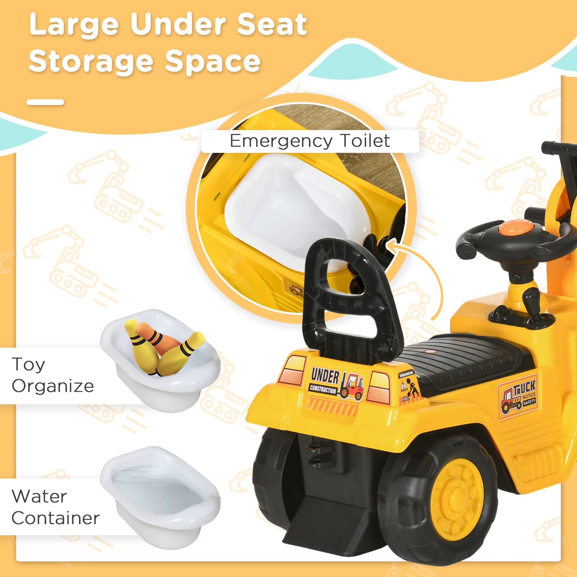 NO POWER 3 in 1 Ride on Toy Excavator Digger Scooter Pulling — photo 4