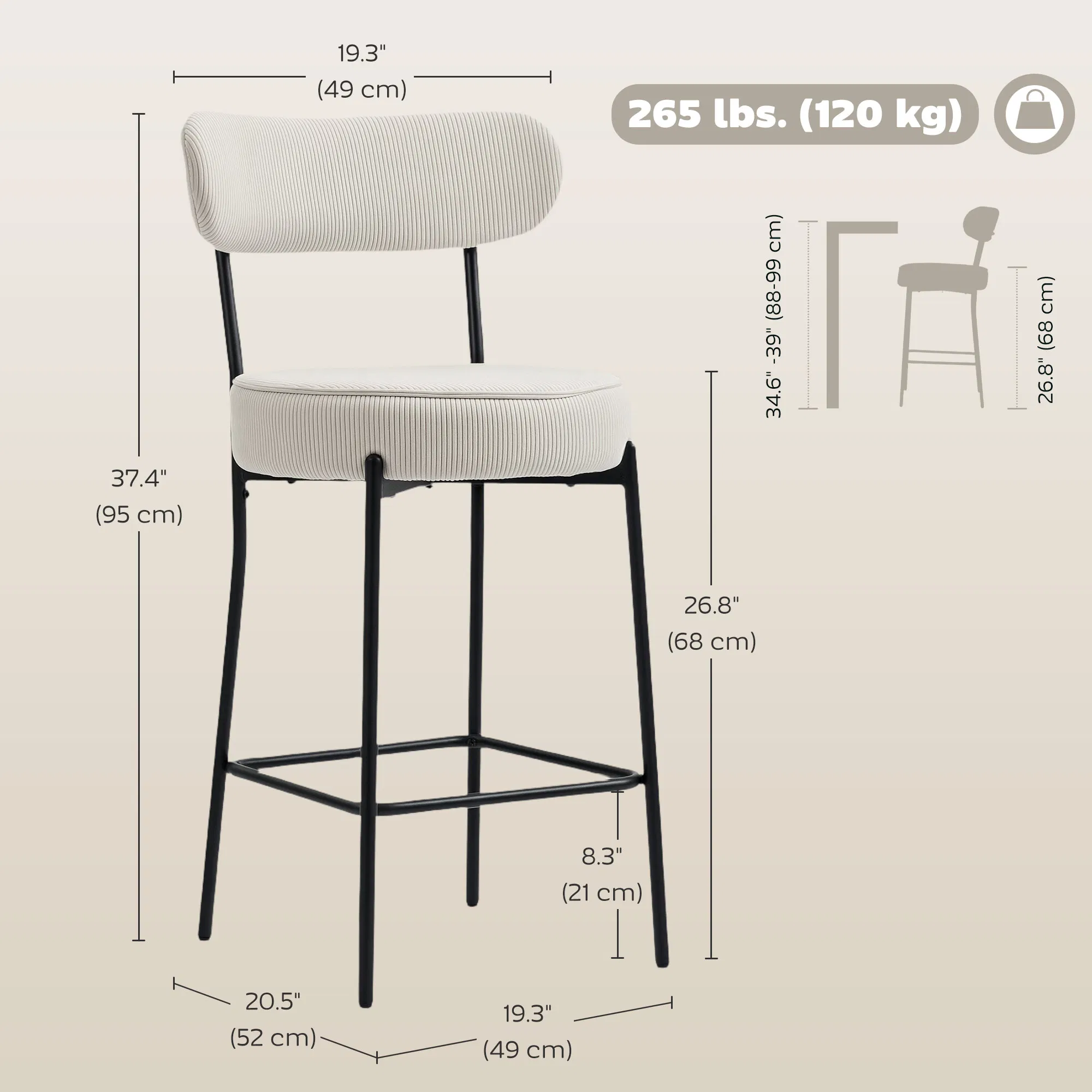 Upholstered Corduroy Bar Stools, picture 4 of 5