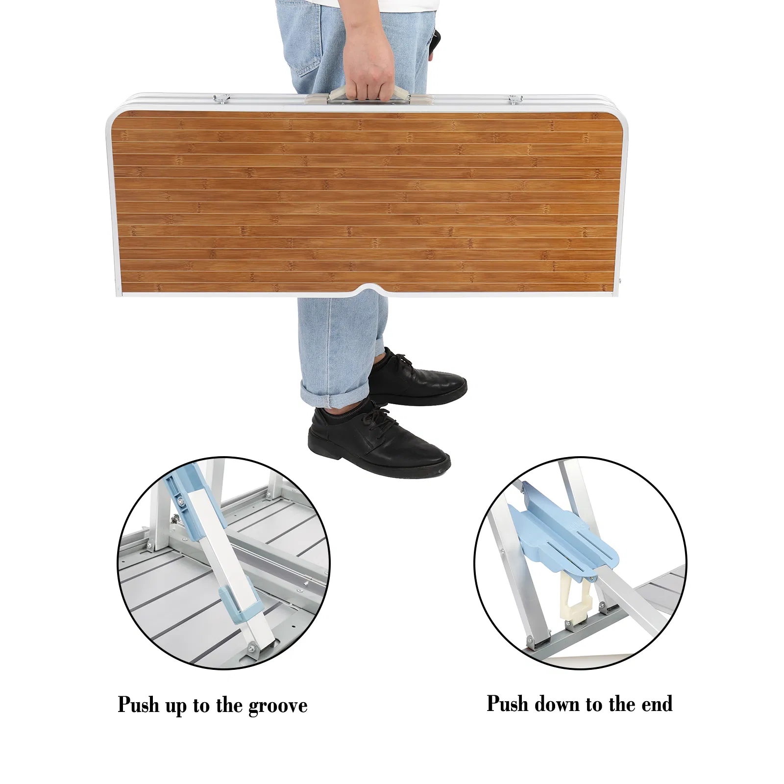 136*85.5*67cm 50kg Aluminum Alloy Table And Chair One Piece Camping One Piece Table And Chair Wood Grain… image 13