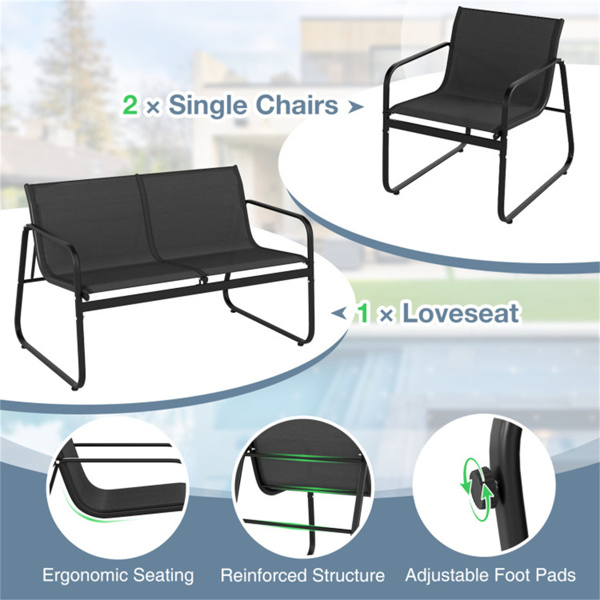   4-Piece Outdoor Conversation Set (Black) - 2 Chairs + 1 Loveseat + 1 Coffee Table,Patio Furniture Set-17