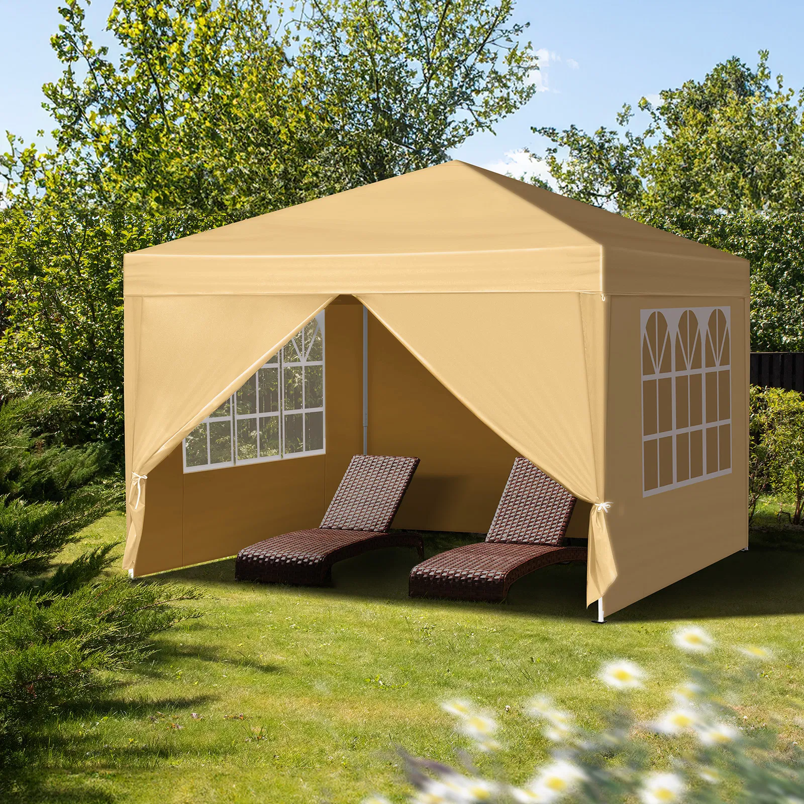 3 x 3m Two Doors & Two Windows Practical Waterproof Right-Angle Folding Tent Khaki image 15