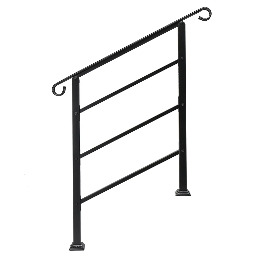 Handrails for Outdoor Steps, Wrought Iron Handrail Fits 1 or 3 Steps, Transitional Handrail with…