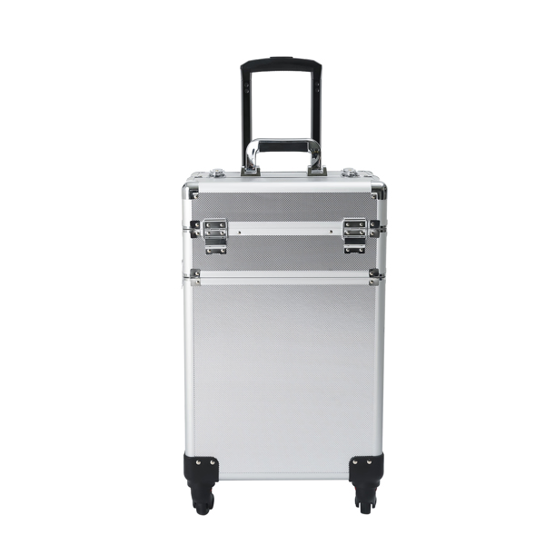 4-in-1 Draw-bar Style Interchangeable Aluminum Rolling Makeup Case Silver-27