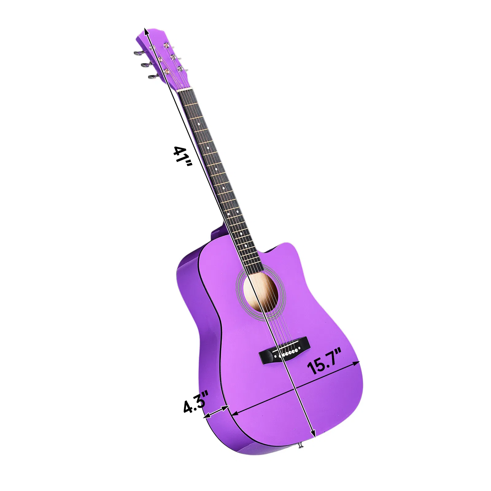 Purple 41-inch Dreadnought barrel-shaped cutaway acoustic guitar with pick, strings, capo, gig bag… image 3