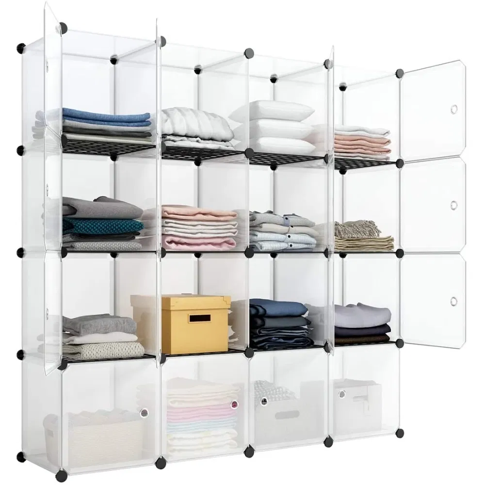 16-Cube Storage Shelf Cube Shelving Bookcase Bookshelf Organizing Closet Toy Organizer Cabinet White…