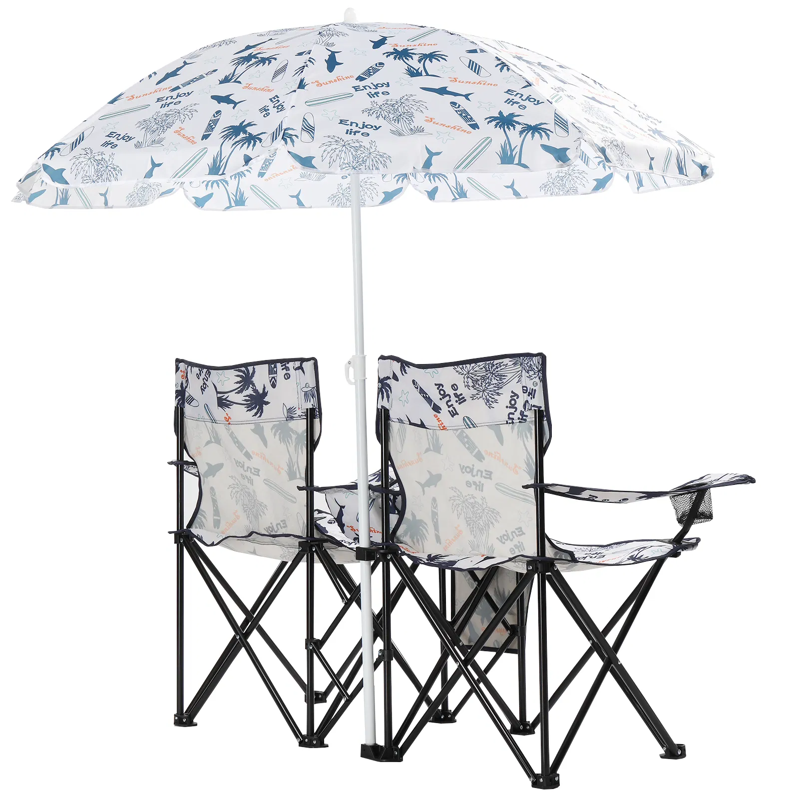 Portable Outdoor 2-Seat Folding Chair with Removable Sun Umbrella Coconut Tree image 15