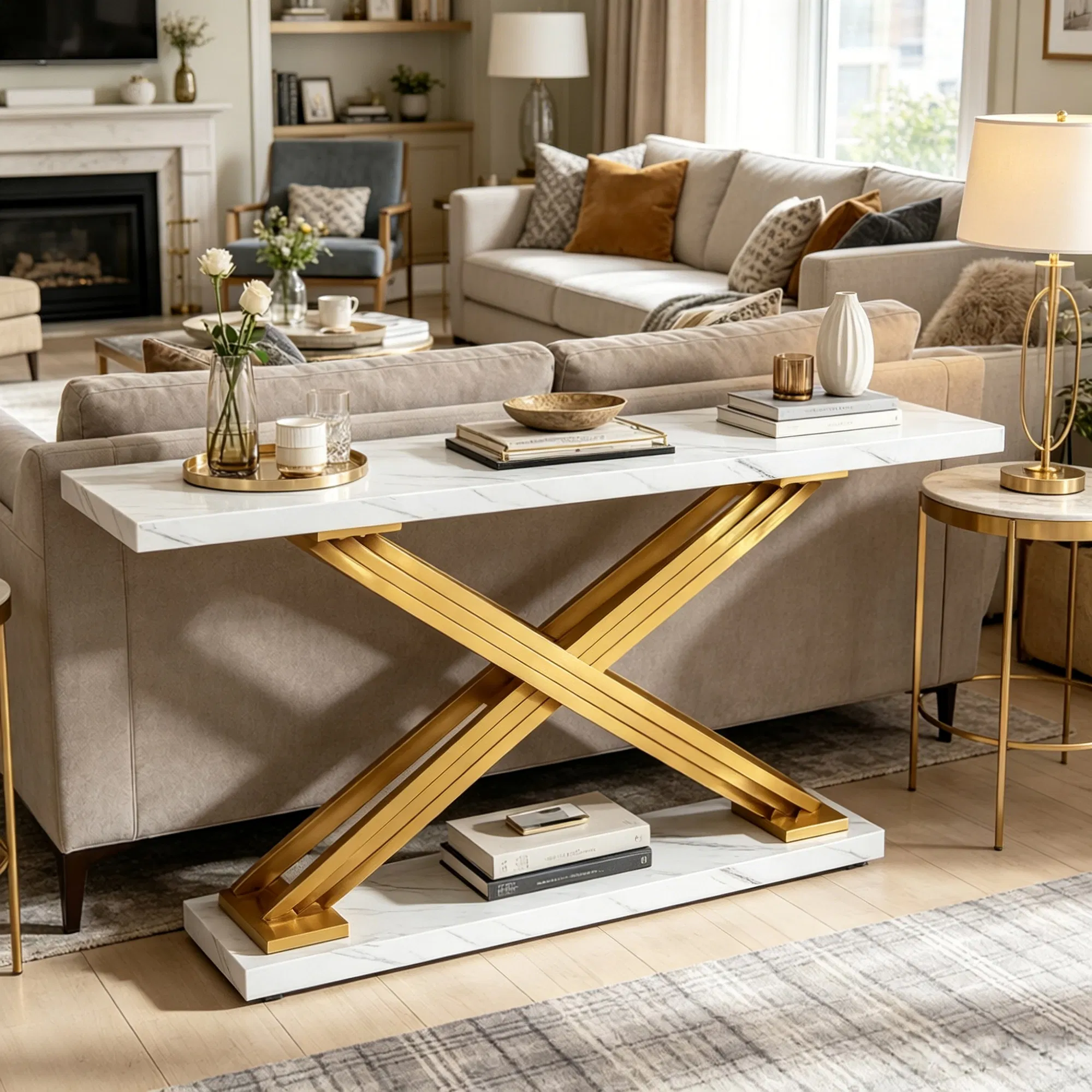 Console Table with Faux Marble Top, picture 3 of 5