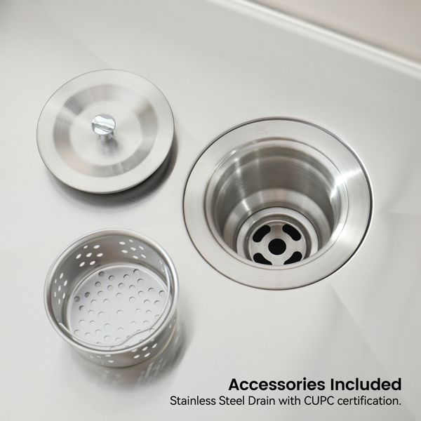 Kitchen Sink, 27″x19″ Single Bowl, Overmount Handmade Sink in Dark Gray, with US Standard Drain and Hook[Unable to ship on weekends,usps/fedex]-22