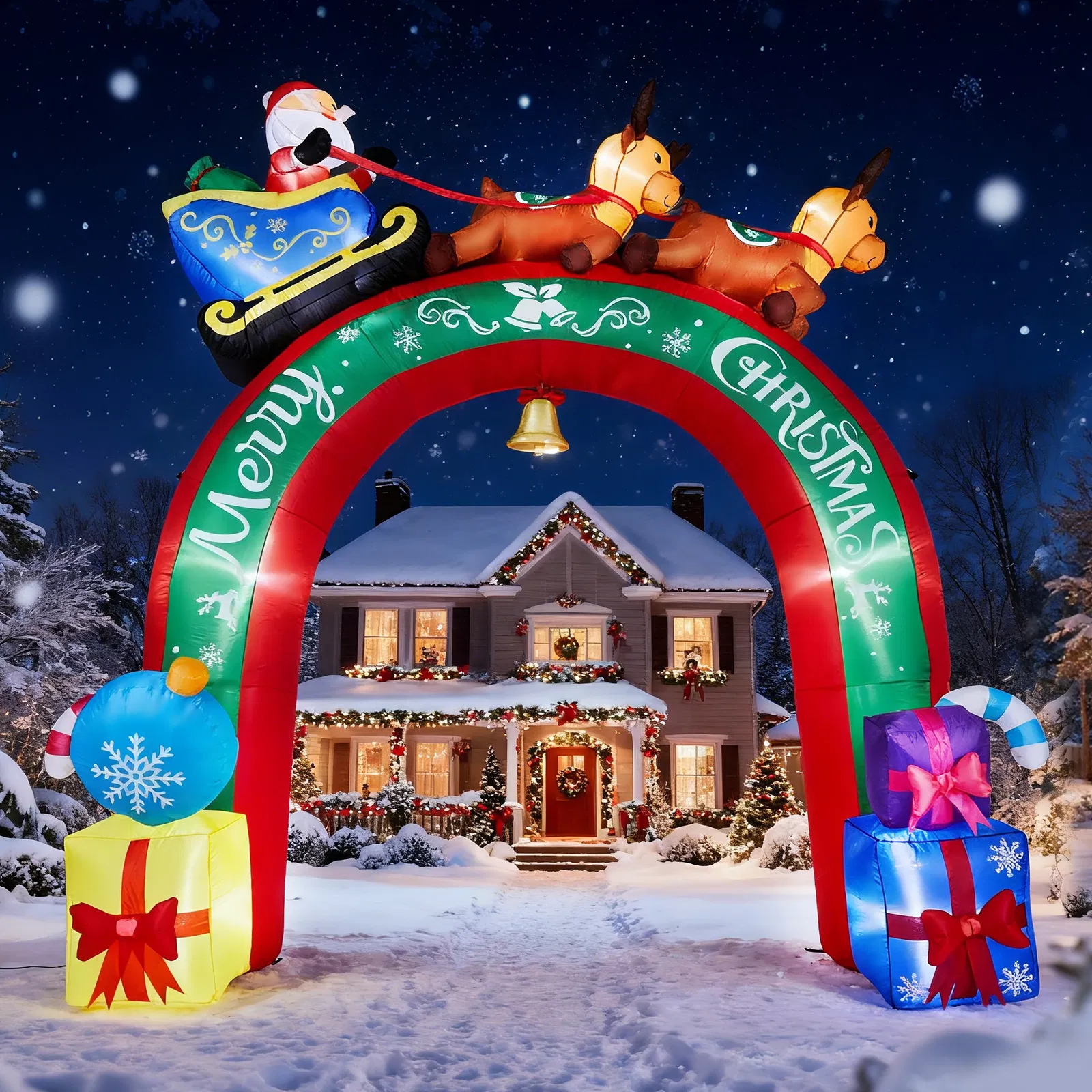 10FT Lighted Christmas Inflatable Archway, Inflatable Arch with Reindeer Pulling Santa's Sleigh, Blow Up… image 8