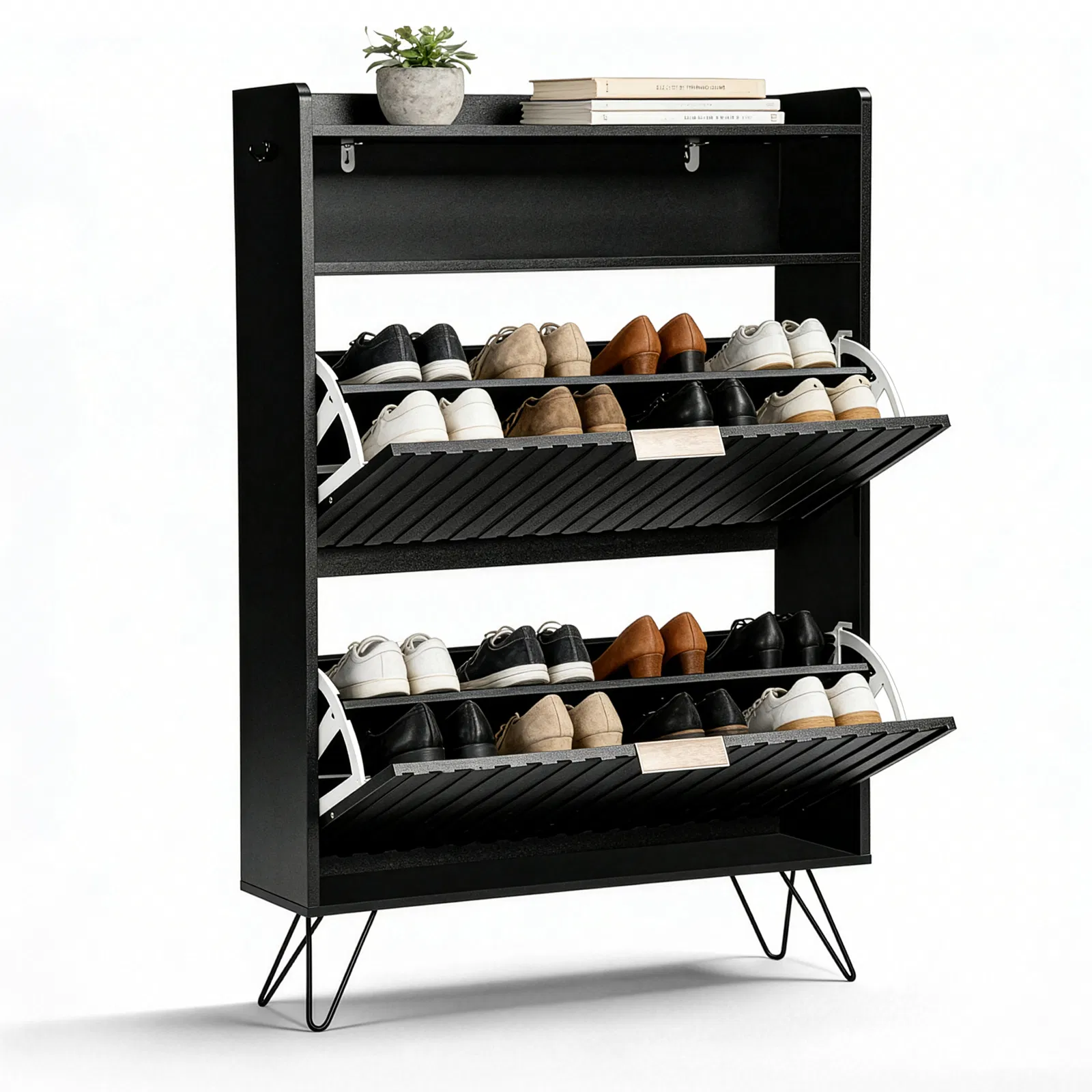 Shoe Cabinet with Flip-Up Lids