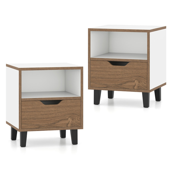 2-Pack Color Blocking Nightstands - 3-Tier Storage (Tabletop/Open Shelf/Drawer), Unique Wood Grain + Creamy White Design for Bedroom-12