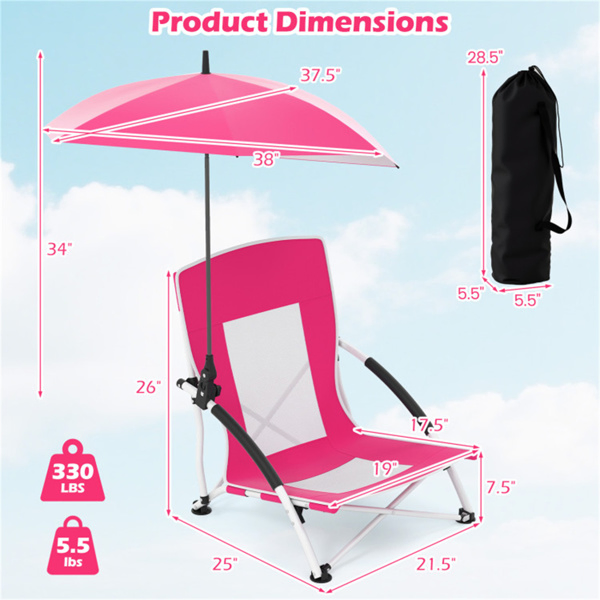2 Pack Pink Umbrella Chair for Adults with Adjustable Parasol, Portable Backpack Beach Chair-17