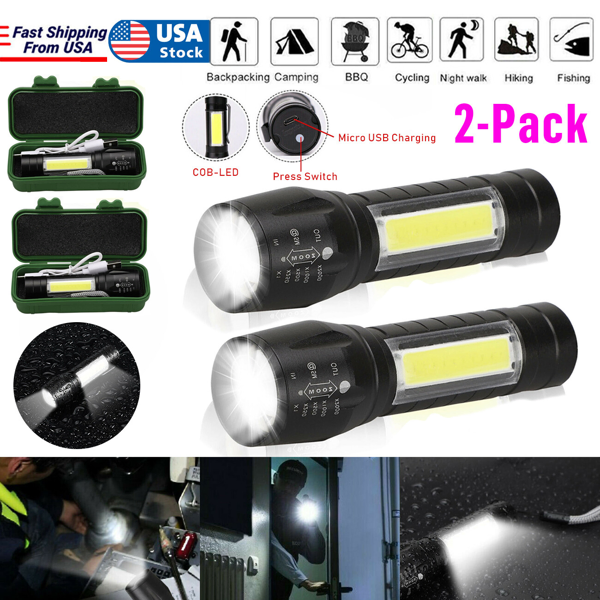 2Pcs Mini Zoomable LED Flashlight USB RechargeableCamping Hiking Flashlight Work light-13