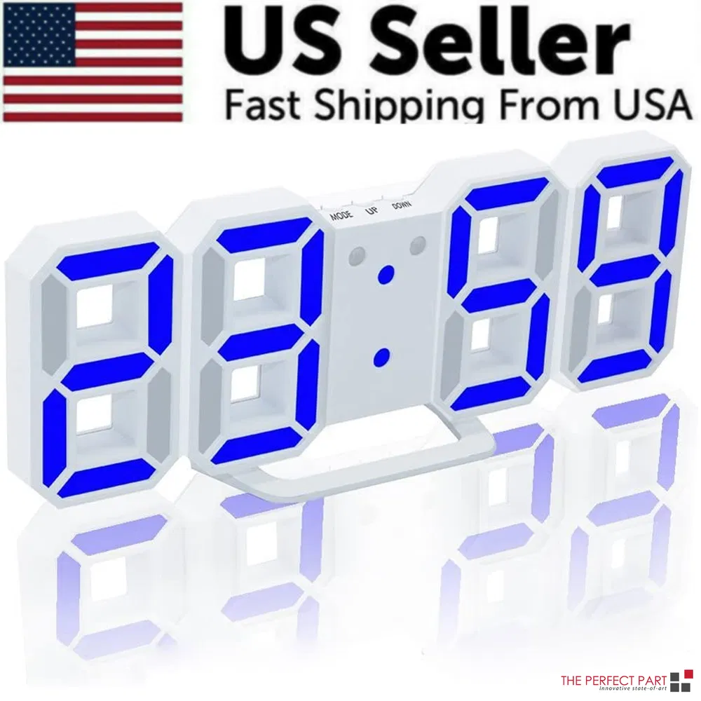 Digital 3D LED Big Wall Desk Alarm Clock Snooze 12/24 Hours Auto Brightness USB image 10