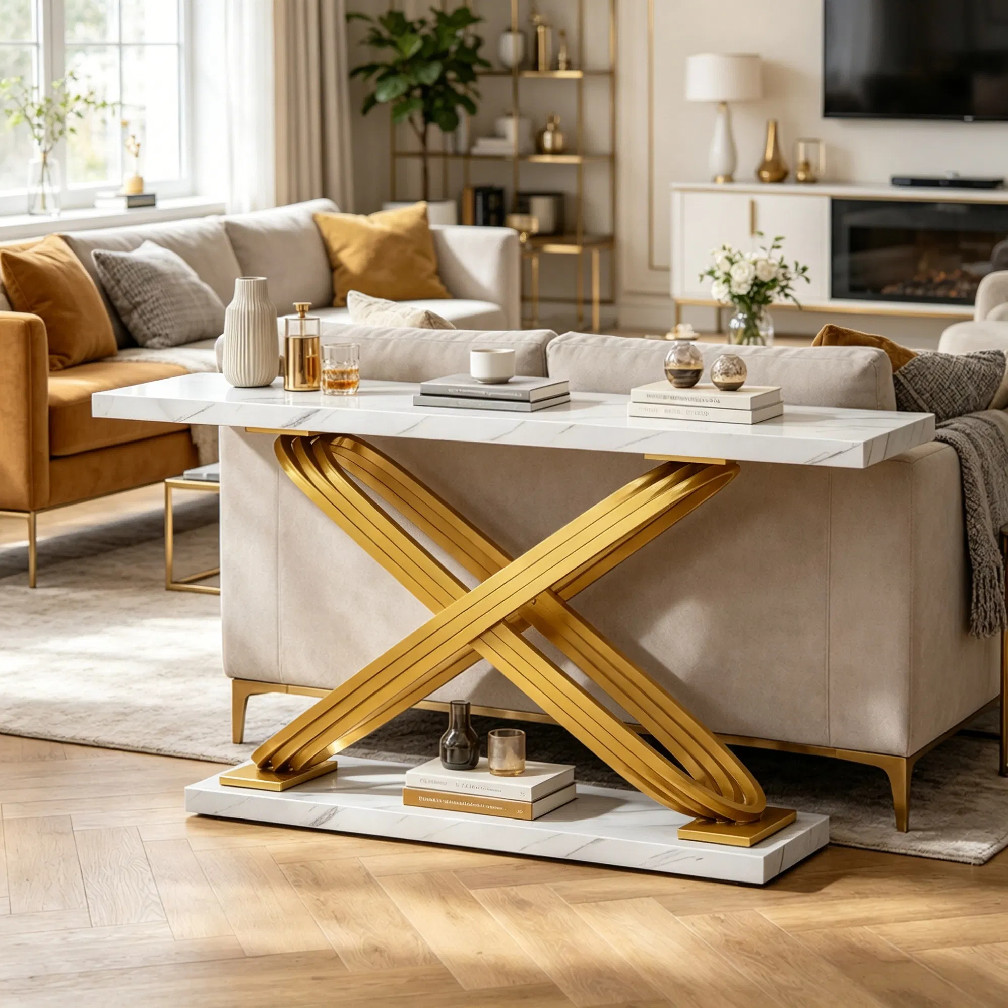 Console Table with Faux Marble Top, picture 2 of 5