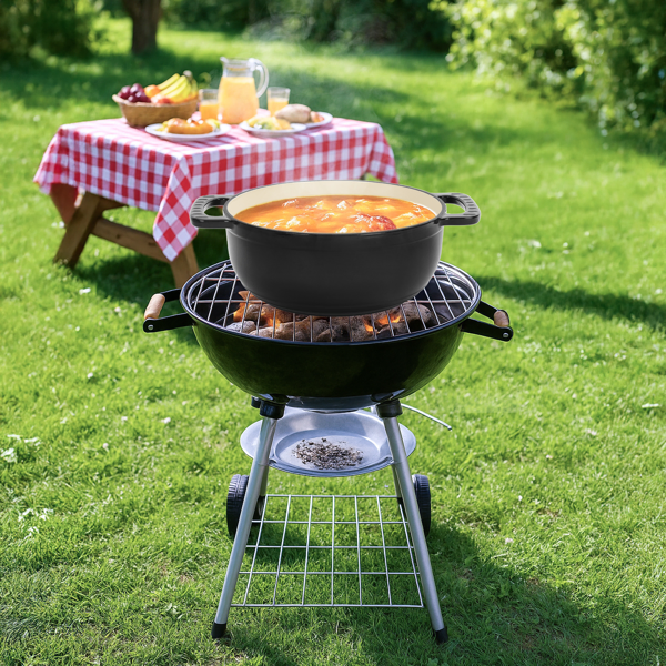 Cast iron 5QT cooking pot - Pure black - includes two silicone gloves - Enamel pot-19