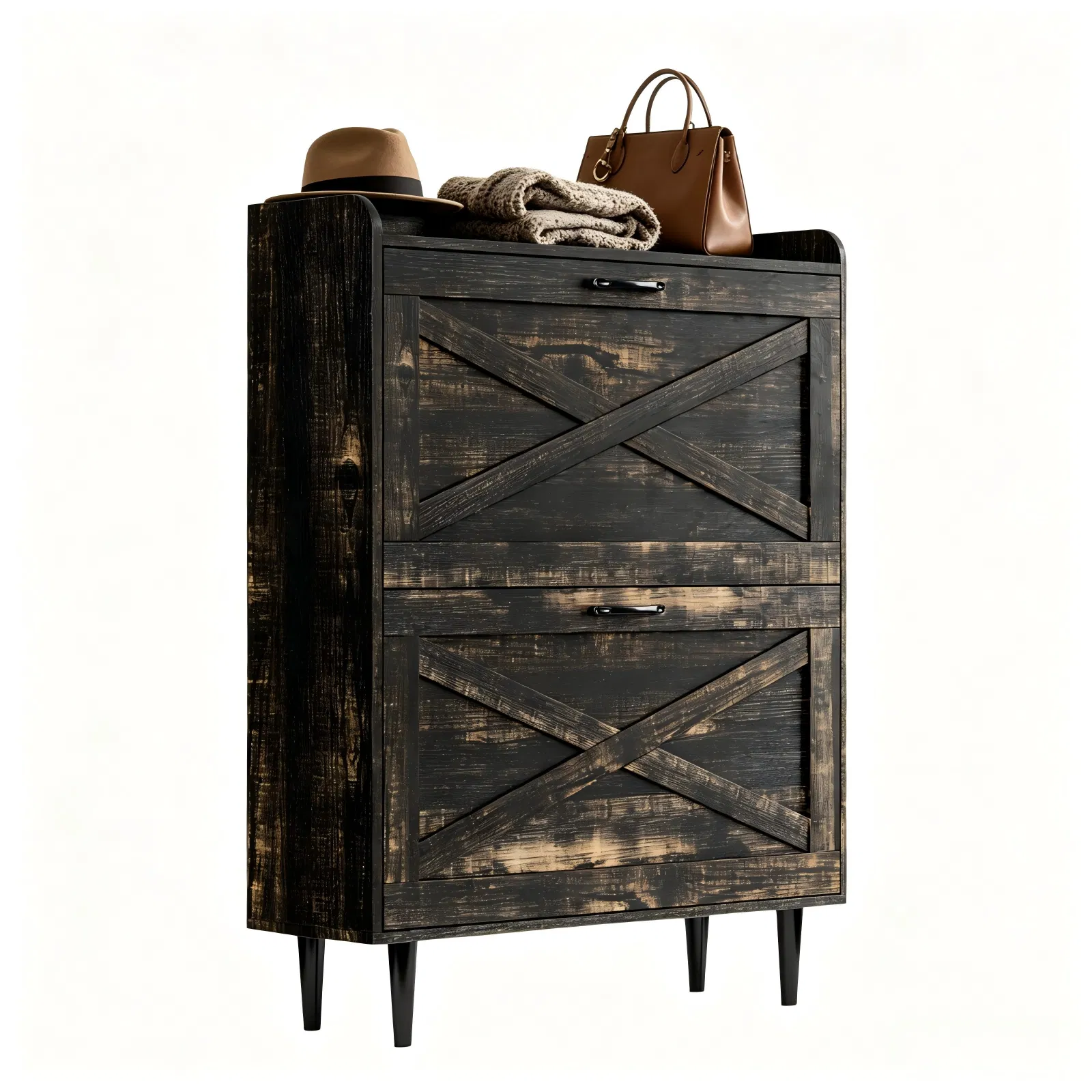 2-Drawer Top-Mounted Barn Door Shoe Cabinet Melamine Board Embossed MDF Shoe Cabinet 31.61*9.45*39.37in… image 2
