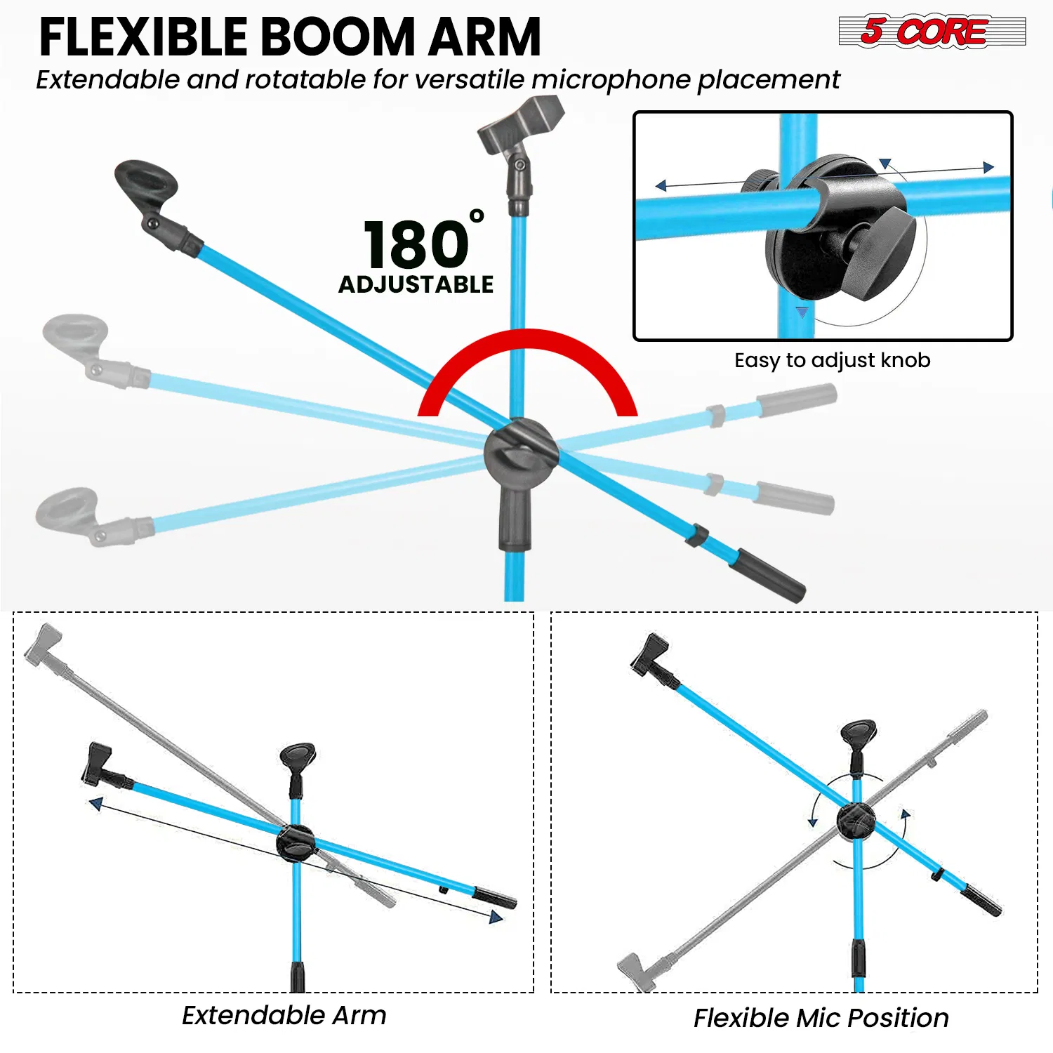 5Core Tripod 4Pcs Mic Stand Adjustable 76" Heavy Duty Floor Microphone Boom Arm image 3