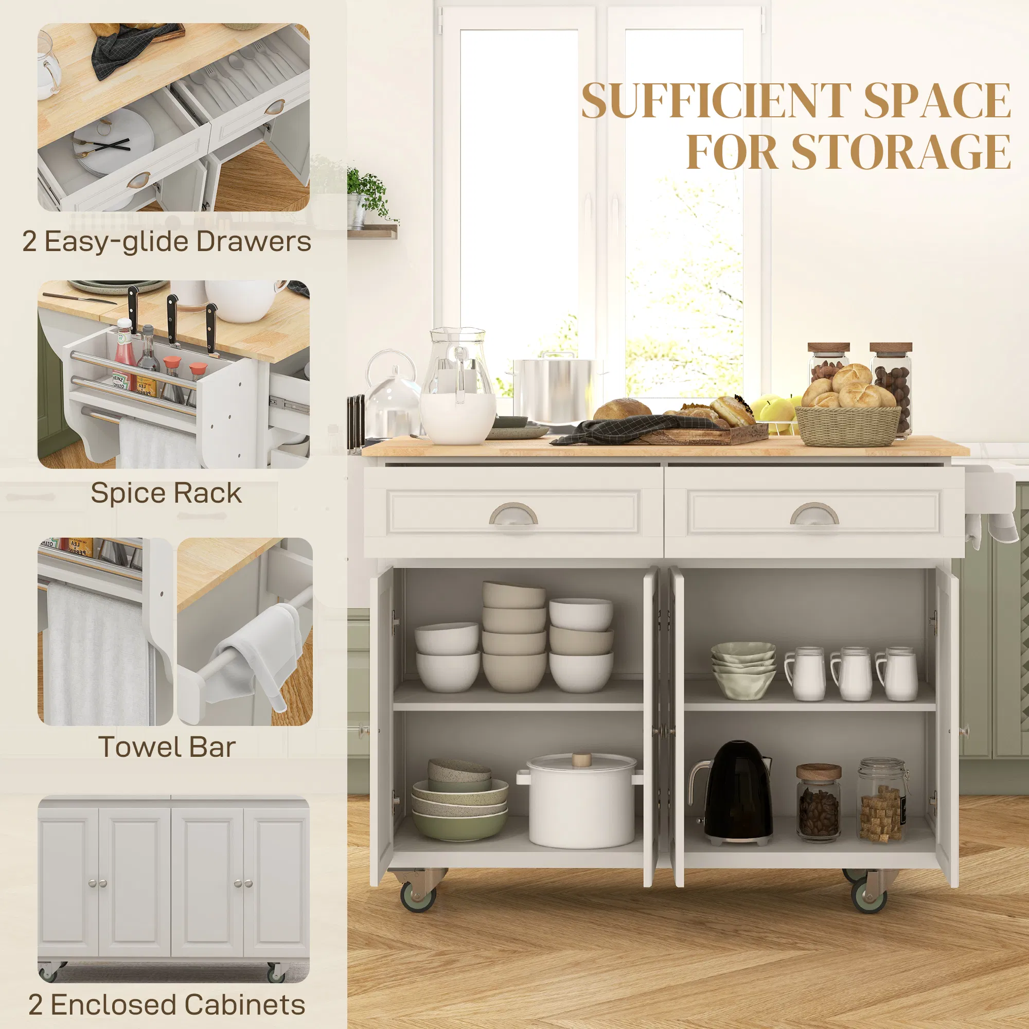 Kitchen Island With Storage, Rolling Kitchen Island With Drop, picture 3 of 5