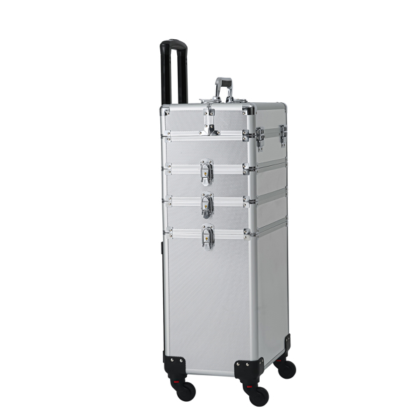 4-in-1 Draw-bar Style Interchangeable Aluminum Rolling Makeup Case Silver-20