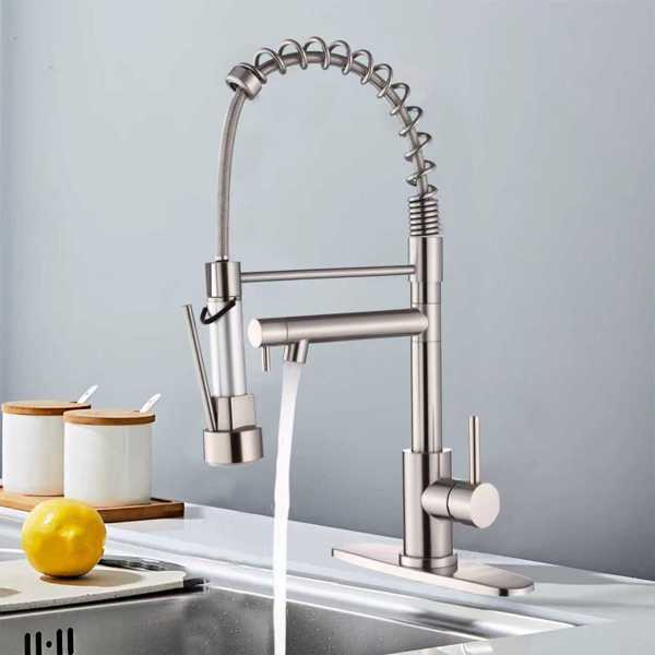 Kitchen Faucet with Pull Down Sprayer, Touch On Single Handle 2- Function Stainless Steel Spring Neck, Single Hole Installation for Residential, Commercial, RV, Bar & More, Brushed Nickel[Unable to sh-11