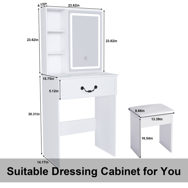 Modern Mini Dressing Table with LED-lit Mirror & Hidden Storage,Includes Padded Stool,Adjustable… image 15