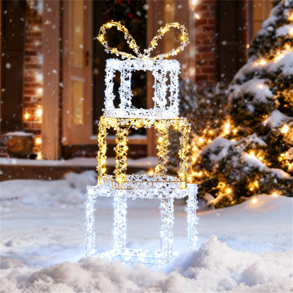 3ft Lighted Christmas Gift Boxes - 200 LED Lights (Warm/Cold White), Acrylic Beads, Multi-Color-17