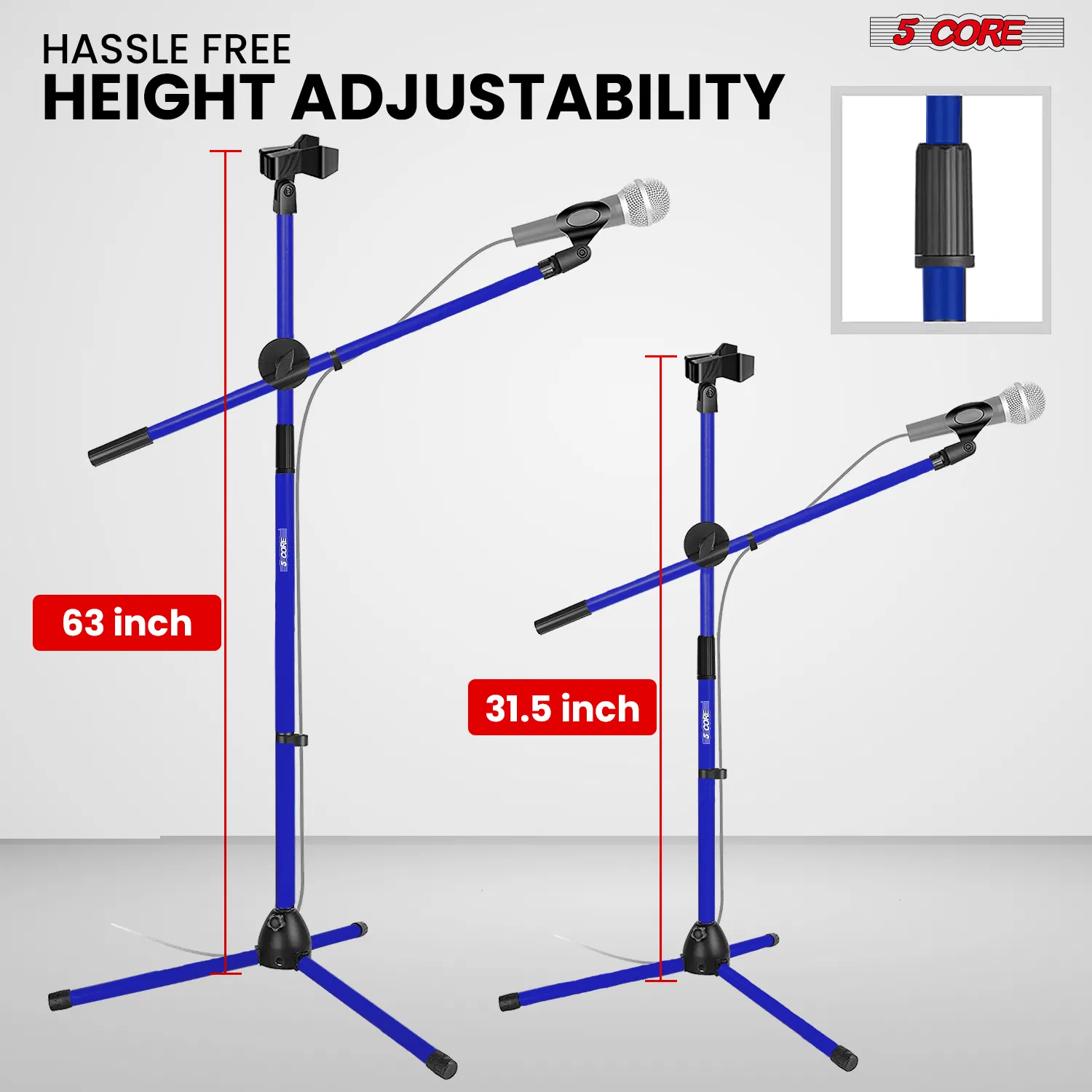 5 Core Mic Stand Floor Height Adjustable Tripod Microphone Stands w Extending Telescoping Boom Arm - MS DBL G image 2