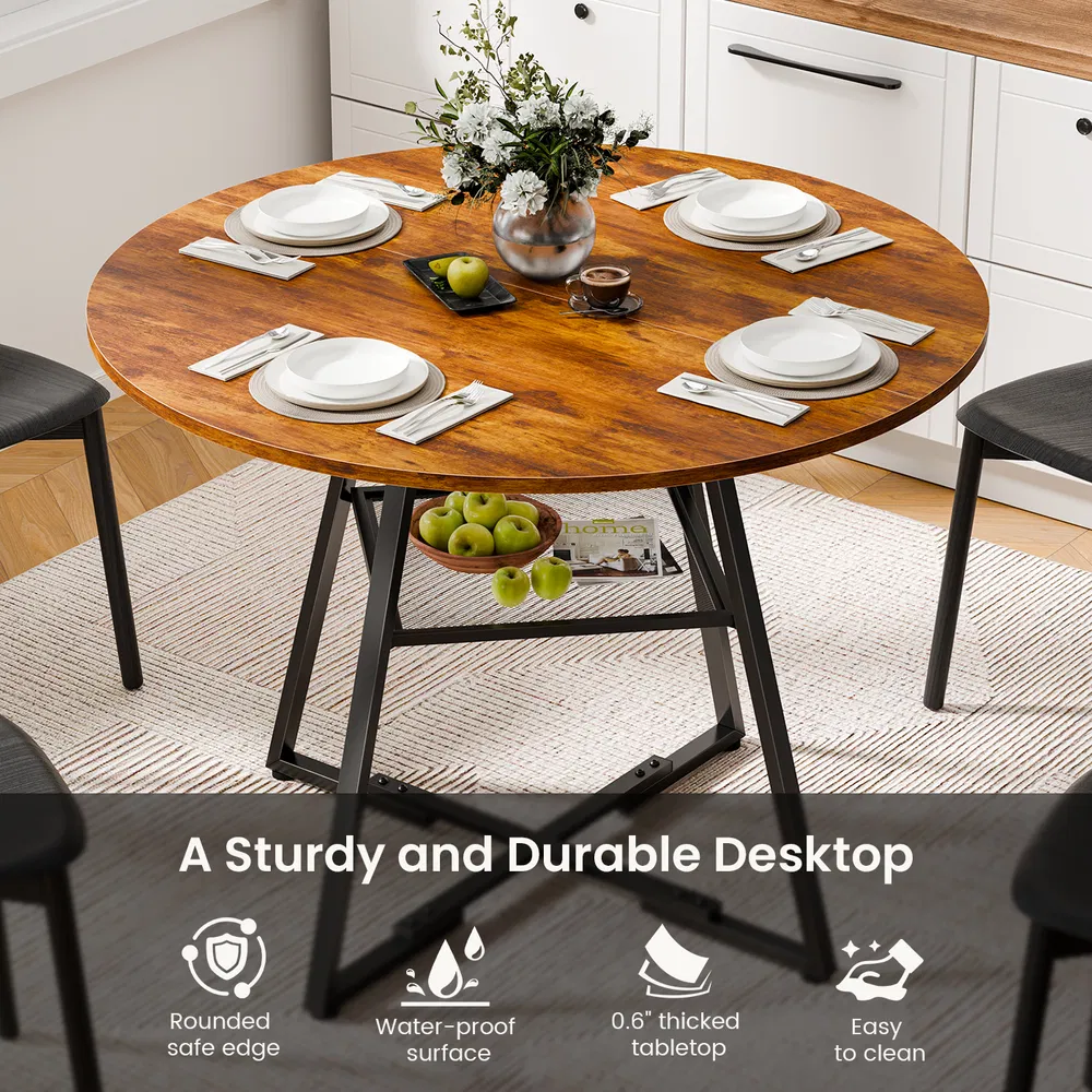 Round table, suitable for 4 to 6 people, a space-saving kitchen table with double-layer storage function, metal base frame image 7