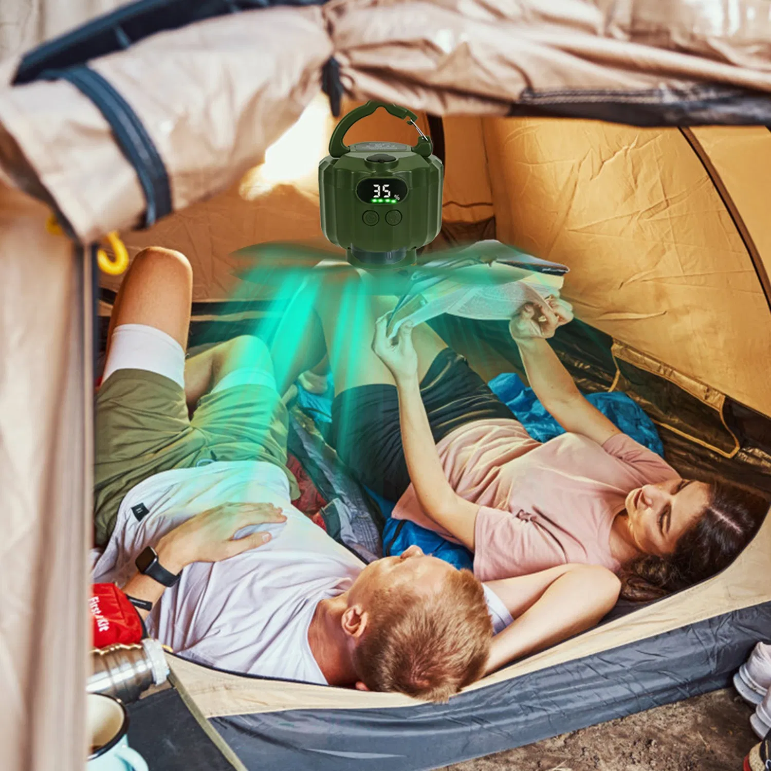 Rechargeable 3-in-1 Camping Fan, LED Lantern Hanging Fan with Large Capacity Battery, USB Power Bank, Low Noise & Timer Function for Outdoor Adventures image 5