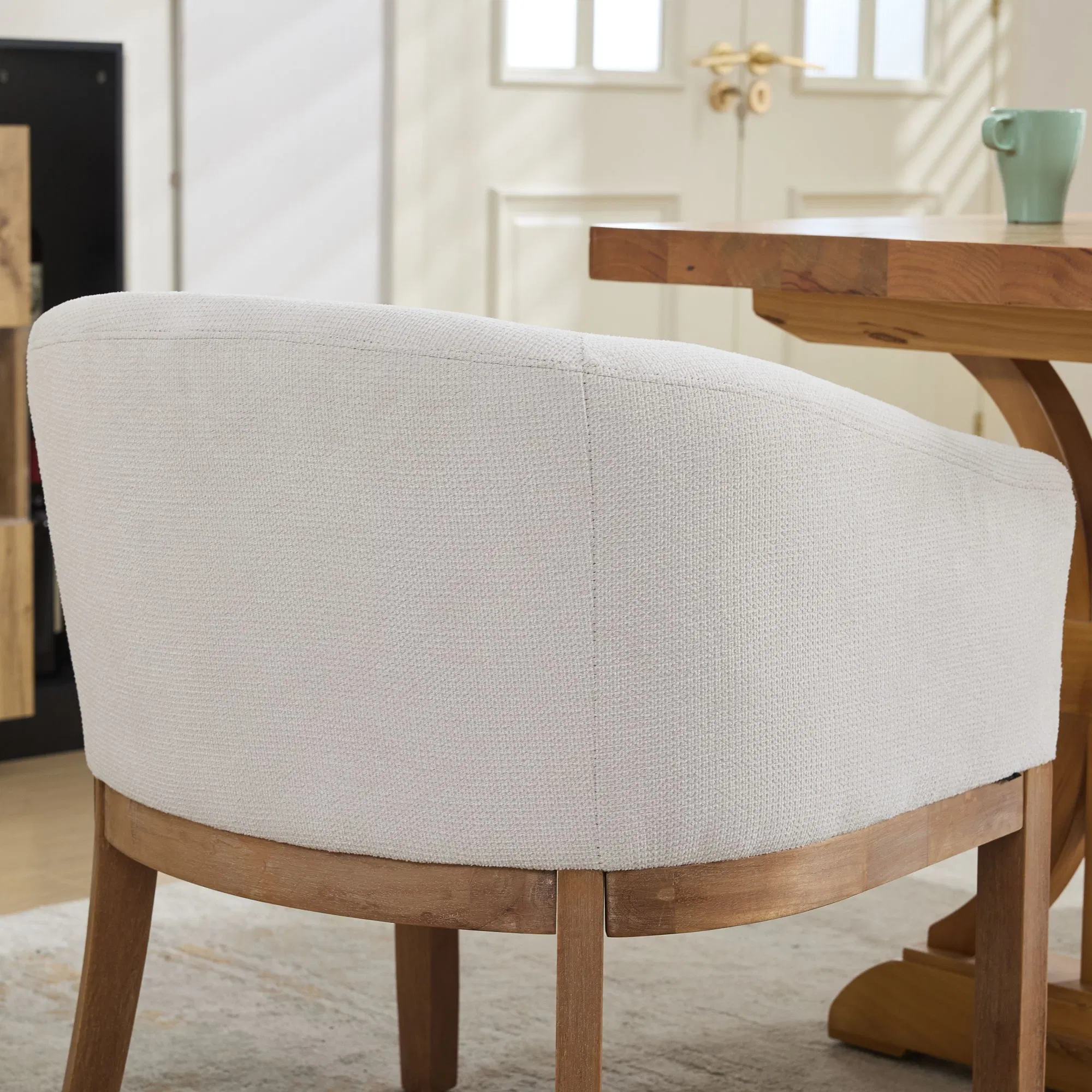 Mid Century Modern Upholstered Barrel Dining Chairs with Arms,Farmhouse Linen Kitchen & Dining Room… image 8