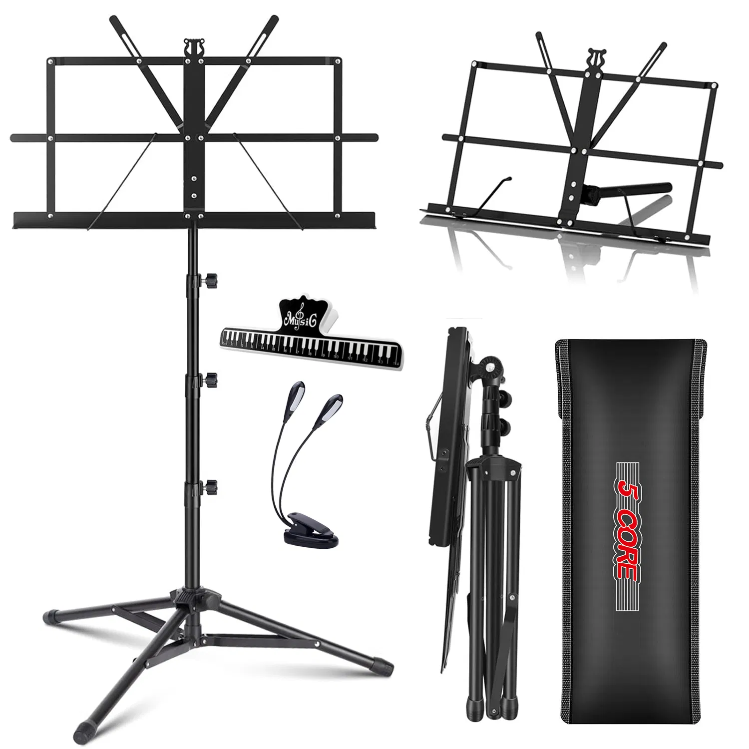 5 Core Music Stand Adjustable Desktop Book Stands Portable Sheet Holder All Metal Foldable Bookstand