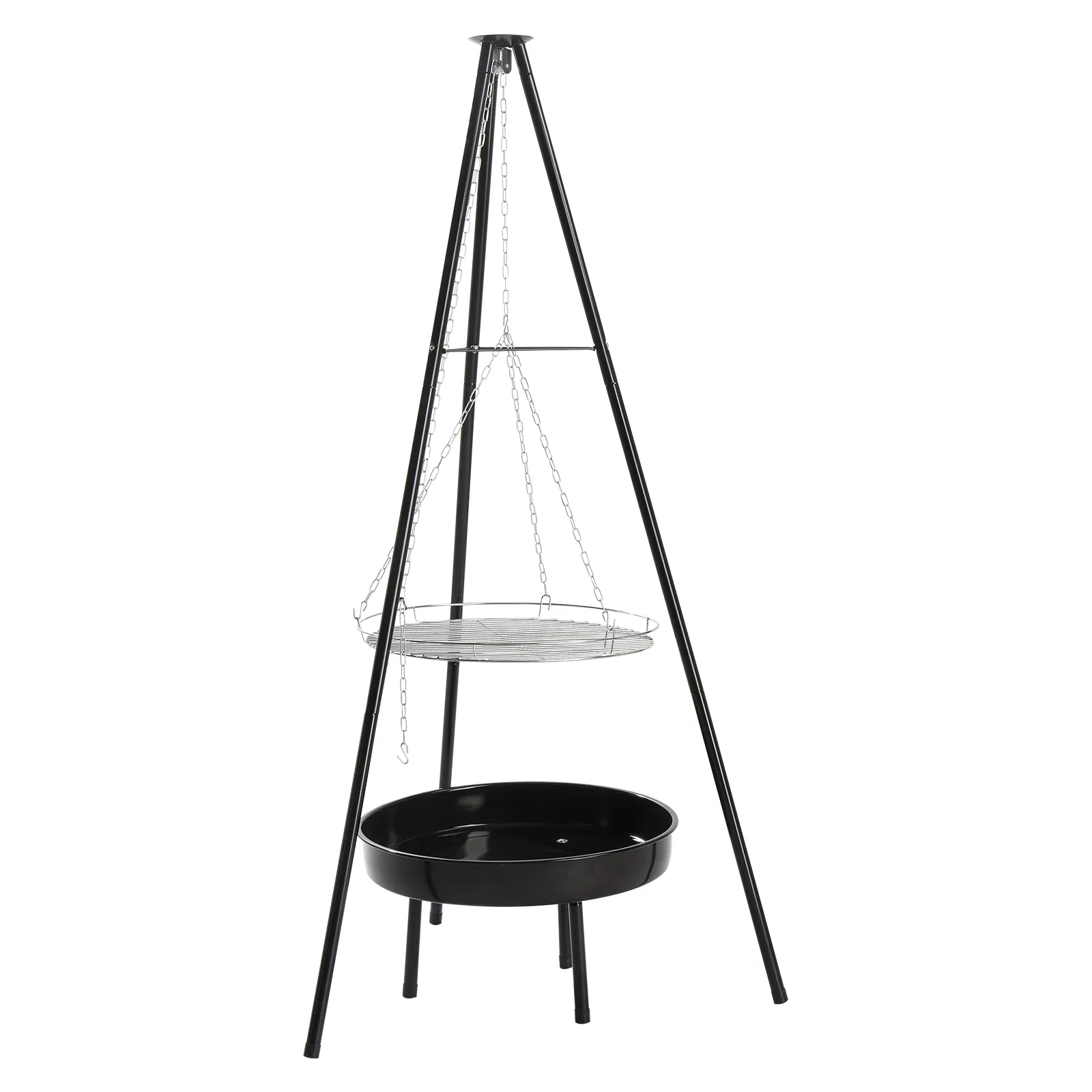 Campfire Tripod Grill, Adjustable Height BBQ Grill Grate with Fire Bowl for Outdoor Camping BBQ, Black image 2