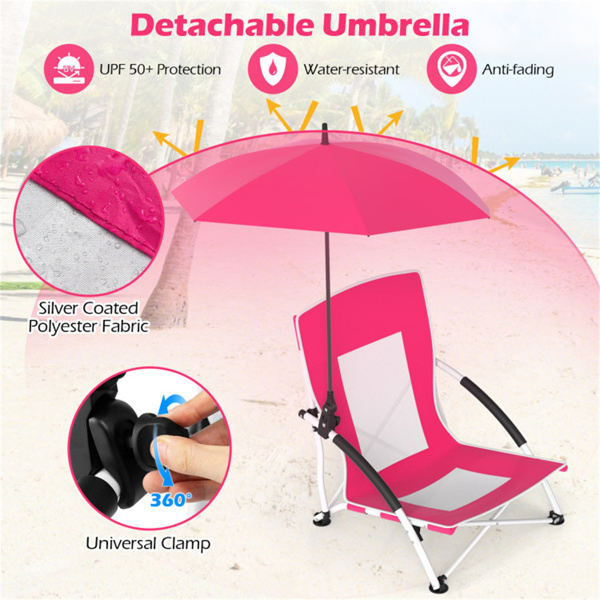 2 Pack Pink Umbrella Chair for Adults with Adjustable Parasol, Portable Backpack Beach Chair-16