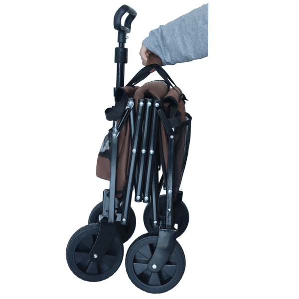 Expandable Dual-Layer Utility Wagon with 100% Extra Space - Grocery Cart for Camping, Shopping, Sports, Gardening, Fishing, Supports 225lbs, Brown -51