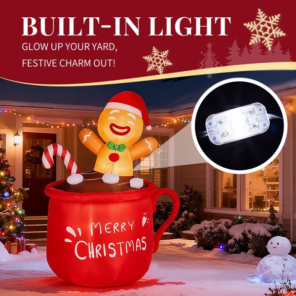 6.5FT Lighted Christmas Inflatable Decoration, Inflatable Gingerbread Man in Cup, Funny Blow Up Yard Decorations with Built-in LED Lights for Holiday Party Front Yard Lawn Garden Decor-14