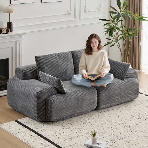 Modern Memory Foam Compressed Sofa,2 Seater Large Sectional Couches for Living Room,Pet-Friendly Cloud Modular Sectional Sofa,Corduroy Fabric,Extra Deep Loveseat,No Assembly required, Grey-15