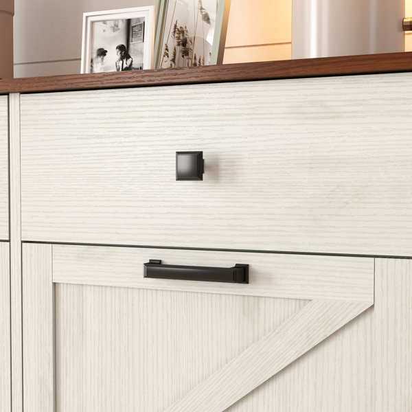 Farmhouse Double Tilt Out Trash Cabinet for 20 Gallon Trash Cans, Free Standing Recycling Cabinet with Hideaway Drawer, Barn Door Style Laundry Sorter Cabinet, Tilt Out Trash Cabinet for Kitchen-29
