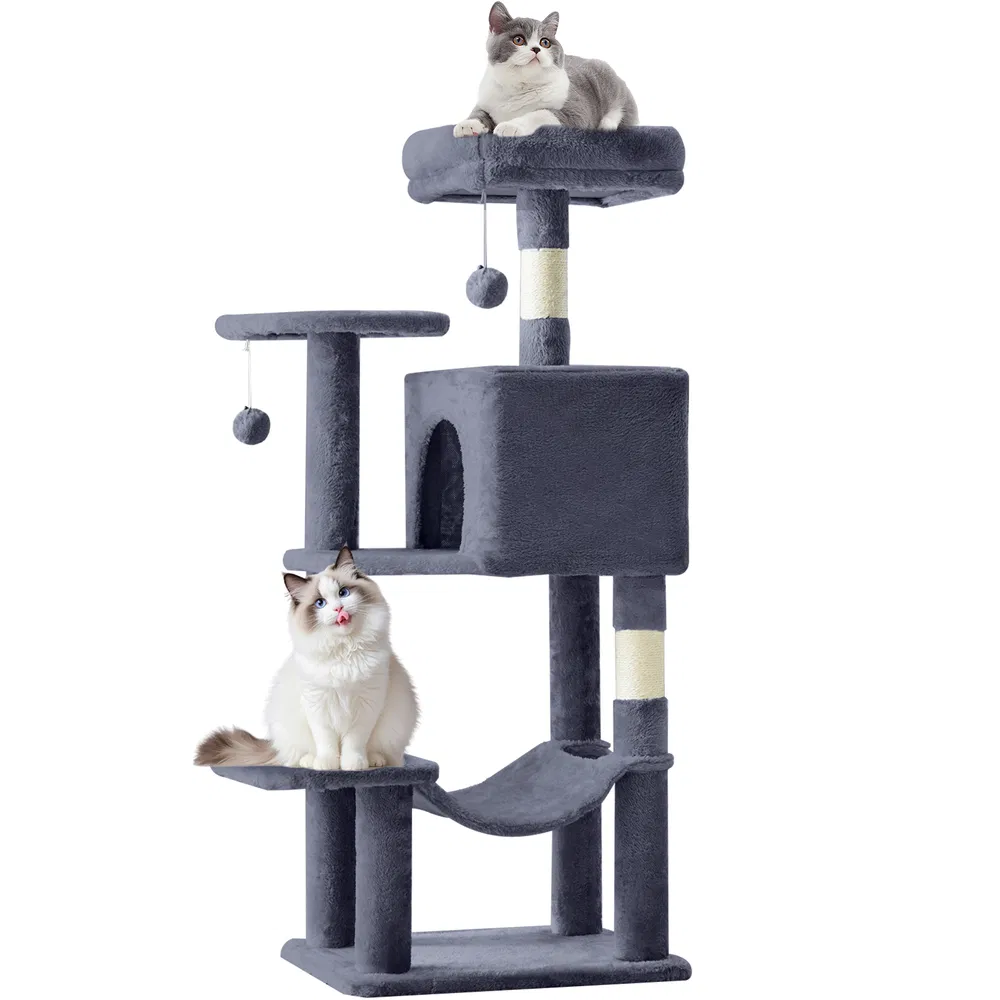 44 inch Cat Tree Tower, Multi-Cat Climbing Tower with, Natural Sisal Scratching Posts, Extended Platform, Hammock - Default