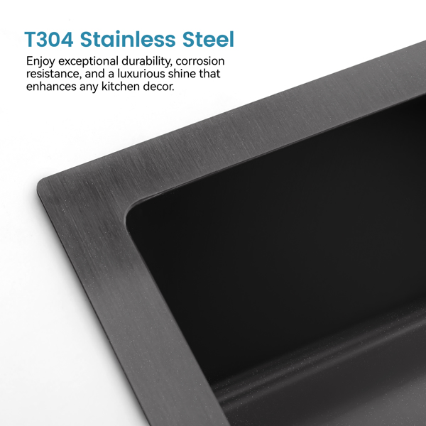 Kitchen Sink, 30″x19″ Single Bowl, Overmount Handmade Sink in Black, with US Standard Drain and Hook[Unable to ship on weekends,usps/fedex]-23