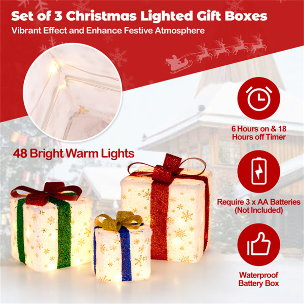 Christmas LED Gift Decor - 3 Stackable Boxes, Sturdy Waterproof Design, Fireplace/Tree/Porch Display-15