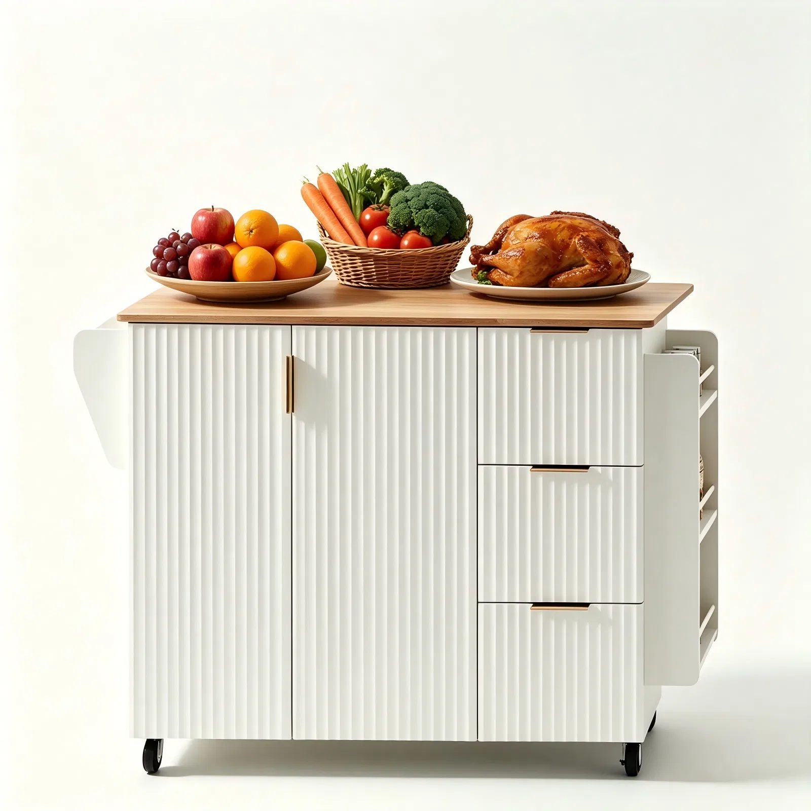 (Do Not Sale on Amazon) 2-Door 3-Drawer Grille Food Cart Champagne Gold Thermoformed Door Panels Rubber… image 2