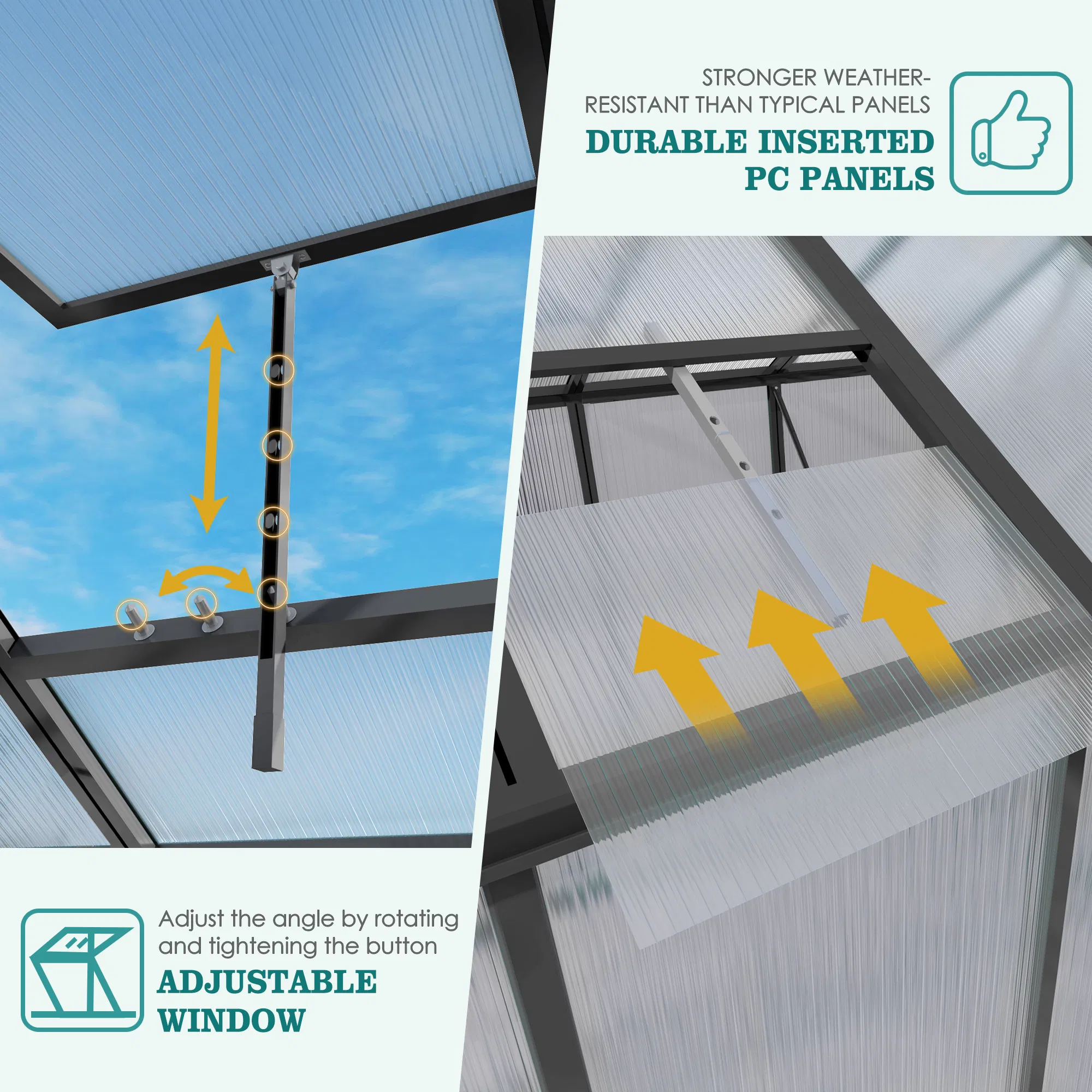 Newly marketed Gain height windproofaluminum greenhouse 6x6 FT Polycarbonate Greenhouse Raised Base and… image 10