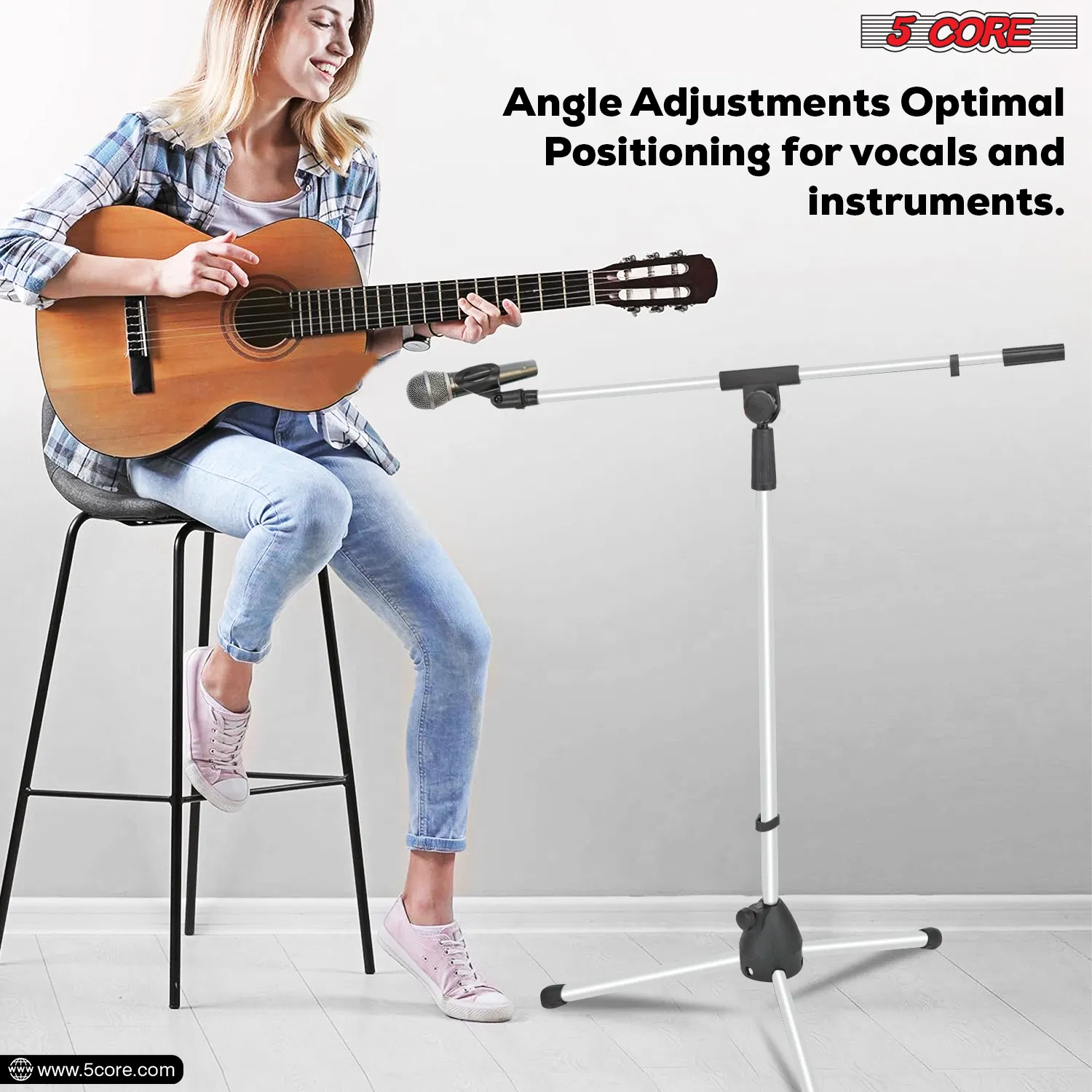 5 Core Tripod Mic Stand Floor 4Pcs Adjustable 18 to 72 Inches Sturdy Boom Arm Holder Microphone Stands Pedestal Para Microfono for Singing image 10